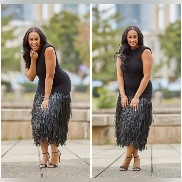 NWT Aje Exclusive Rushes Raffia Ribbed Midi Dress Black Size XS - Picture 9 of 9